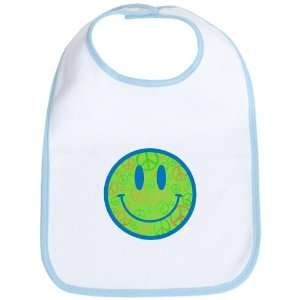  Baby Bib Sky Blue Smiley Face With Peace Symbols 