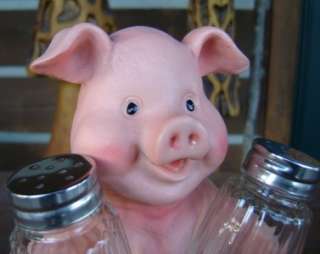 PIG SALT & PEPPER SHAKERS GLASS HOLDER FARM HOG SWINE  