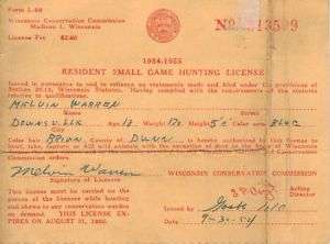 Rare 1954 Wisconsin Resident Small Game Hunting License  