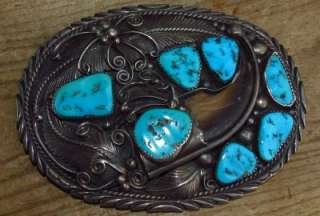   PAWN NATIVE WESTERN STERLING SILVER TURQUOISE CLAW BELT BUCKLE  