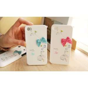   Polka Dot Ribbon Birdcage Illust Slim White Plastic iPhone 4 case
