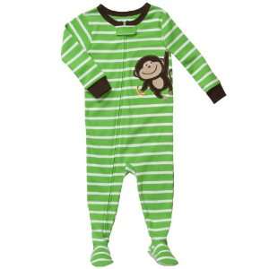   One Piece Cotton Knit Green Monkey Footed Sleeper Pajamas (24 Months