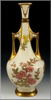 Large Early Royal Worcester Reticulated Hand Painted Vase  