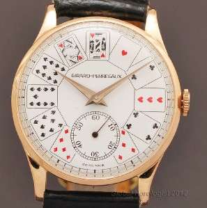   18K SOLID GOLD POKER DIAL THEME MANUAL WIND VINTAGE MENS WATCH  