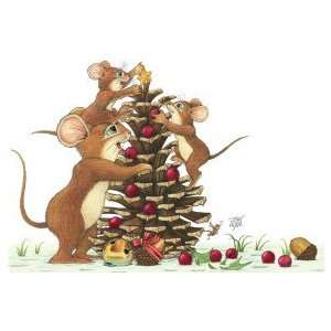  O Christmas Cone (Mice)   Friendly Kritters Wood Mounted 