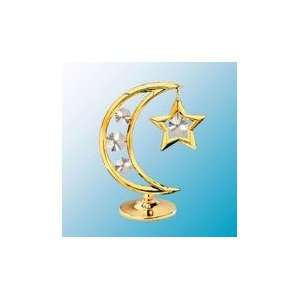  24K Gold Plated Moon & Star Free Standing   Clear 