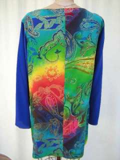 Diane Gilman Tunic Oriental Silk Print Multi & Gold SzM  