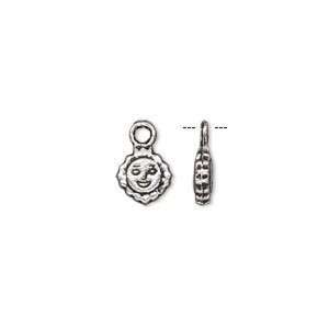  Charm, antiqued silver plated, 7mm double sided sun with 