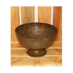  Brown Metal Decorative Bowl with Floral Design