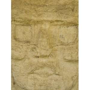 Excavated Maya Carvings of a Mans Head on a Rock at Caracol, Belize 