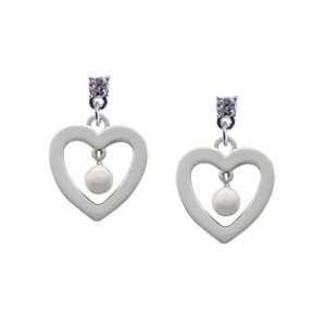  Open heart with Pearl Drop Clear Swarovski Post Charm 