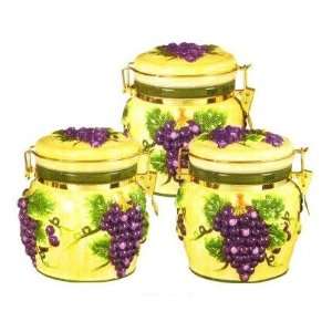  TUSCANY GRAPES AIRTIGHT 3 Canisters Set 3 D Wine Grape 