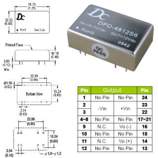 DC Converter Isolated Power Supply In18V 75V Out 12V 6W  