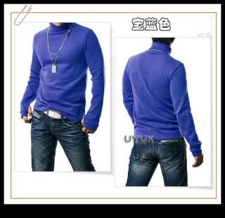 Mens Slim Fit Wool Knitted Turtleneck Sweater Tops Shirts With Gloves 