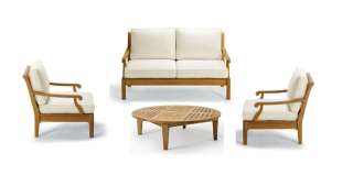   Wood 4pc Sofa Love Seat Lounge Chair Coffee Table Set Garden  