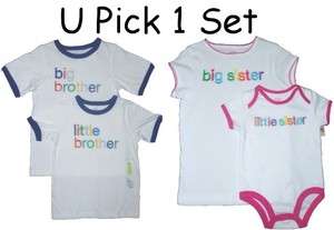 MATCHING BIG LITTLE BROTHER or SISTER SHIRTS NWT CARTERS WHITE BLUE 