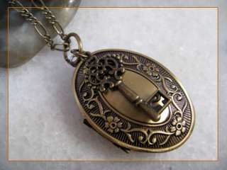 charm oval flower vintage brass picture locket pendant necklace 7300