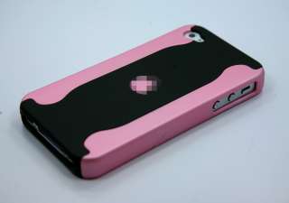 hard back case rubber light PINK made of 2pc iPhone 4 4S +Free Screen 