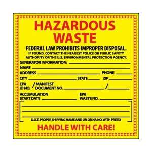 HW6 to 10ALV  Labels, Hazardous Waste, Chemical Identification, 6 X 6 