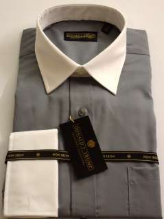 DONALD TRUMP Dress Shirt Solid White Collar/French Cuff Nickel  