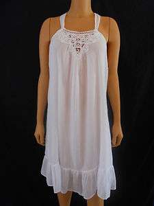 NWT White Summer Dress Halter Top w/Croched Insert & SS Sz M by L.e.i 
