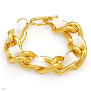 Nice Bracelet Made of Yellow Base metal andWhite Leather. Total item 