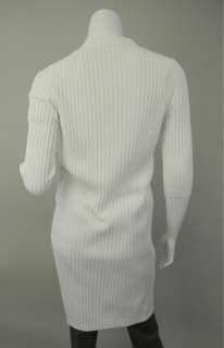 35 198 CHANEL Long Ribbed White Cardigan Lion Buttons Sz 38 Pristine 