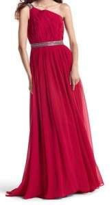 NWT WHITE HOUSE BLACK MARKET RUBY RED ONE SHOULDER GOWN 0  