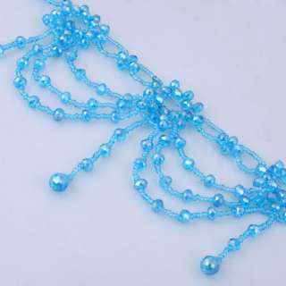 Adjustable Hand knitted Blue Glass Bead Stretchy Dangle Curtain 