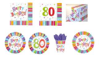 80th Birthday Party Plates, Napkins, Tablecover, Cups  
