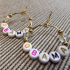 Beaded Dangle Earrings Letter Beads Spell Out OBAMA Show Support for 