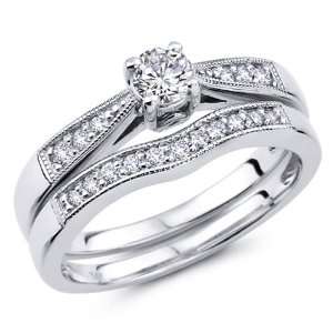  Women Matching Engagement Wedding Ring Band 2 Pieces Bridal Sets 