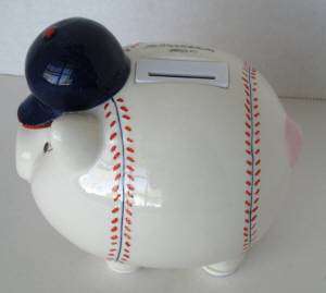 Mud Pie Little Slugger Baseball Piggy Coin Bank New in Box with Slight 