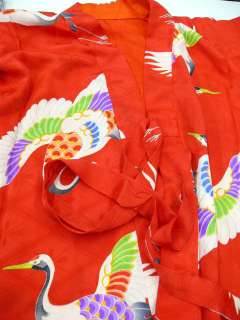 Antique Girls Red Silk Naga juban w/Dyed Crane A891  