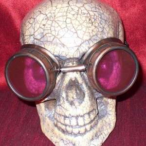 Steampunk Goggles Glasses cyber lens Old red gothic red RAVE Biker 