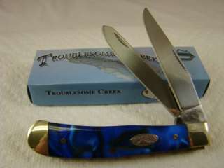 SS Troublesome Creek Blue Celluloid Handle Trapper Pocket Knife 