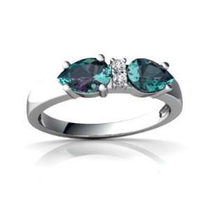    14K White Gold Pear Created Alexandrite Ring Size 8 Jewelry