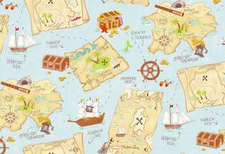nEw TREASURE MAPS Pirates Ships Chests WALL PAPER MURAL  