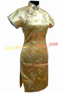 Chinese Mini Cheongsam Evening Dress Gold S 6XL WMD 02  