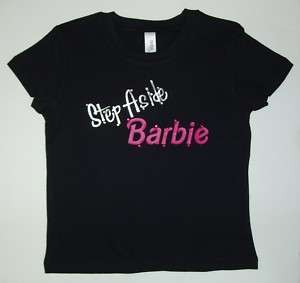 STEP ASIDE BARBIE Girls T Shirt with rhinestone bling  