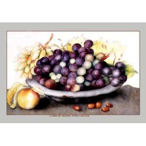  A Dish of Grapes and Peaches 12x18 Giclee on canvas