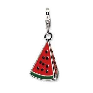   Sterling Silver 3 D Enameled Watermelon Wedge W/Lobster Clasp Charm