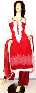 Brand New Stylish 3 piece Maroon White Fully Lined Georgette Printed 