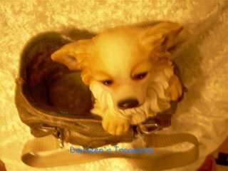 Cute Dog Welsh Corgi in Bag Planter with Straps, Resin  