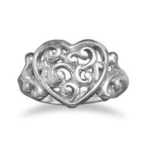  Heart Ring 2mm Band With 11.5x18mm Filigree Heart   Size 7