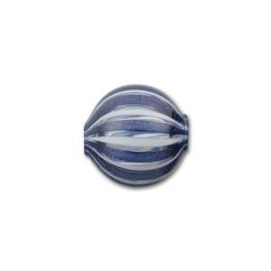  Venetian Blown Glass Round Bead   Blue and White Stripes 