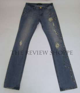 ABS Allen Schwartz Luxury Collection Embellished Distressed Slim Jeans 