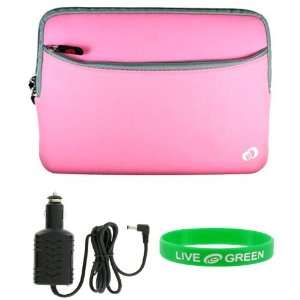   11.6 Inch Laptop Sleeve Case with 12v Car Charger   Dual Pocket Pink