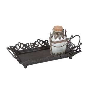   Metal Tray with Handles, Rust Finish