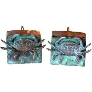  Etched Verdigris Patina Brass Crab Earrings Jewelry